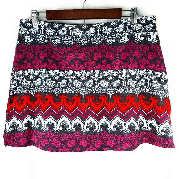 Tranquility Floral Lotus Striped Athletic Athleisure Sporty Skirt Skort Sz L - Picture 1 of 7